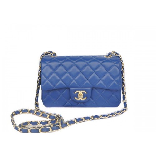 Chanel mini Classic Flap Bag Blauw Origineel Sheekskin CHA1116 Goud