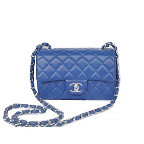 Chanel mini Classic Flap Bag Blauw Origineel Sheekskin CHA1116 Zilver