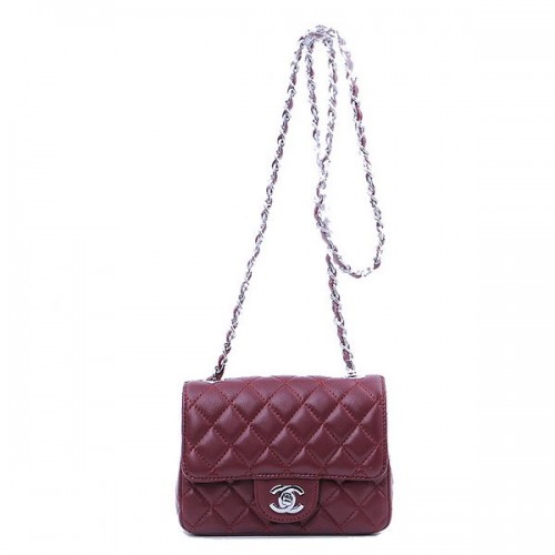 Chanel mini Classic Flap Bag Burgundy Sheekskin 1115 Zilver