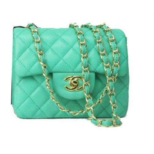 Chanel mini Classic Flap Bag groen leer 1115 gouden ketting