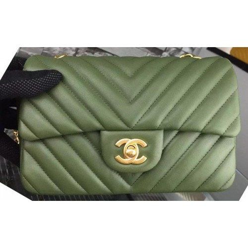 Chanel mini Classic Flap Bag Groen Origineel Schapenvacht Chevron Leer CHA5500 Goud