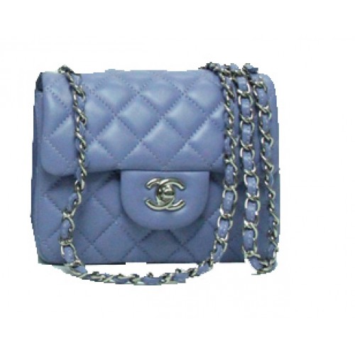 Chanel mini Classic Flap Bag Lavendel Leer 1115 Zilveren Ketting