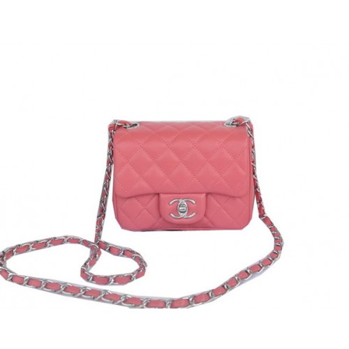Chanel mini Classic Flap Bag Light Red Original Sheekskin 1115 Silver