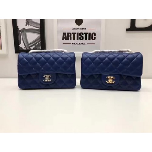 Chanel mini Classic Flap Bag Origineel Schapenleer A1116 Blauw