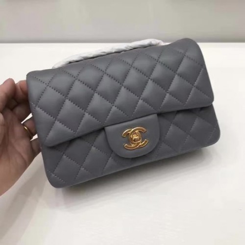 Chanel mini Classic Flap Bag Origineel Schapenleer A1116 Grijs