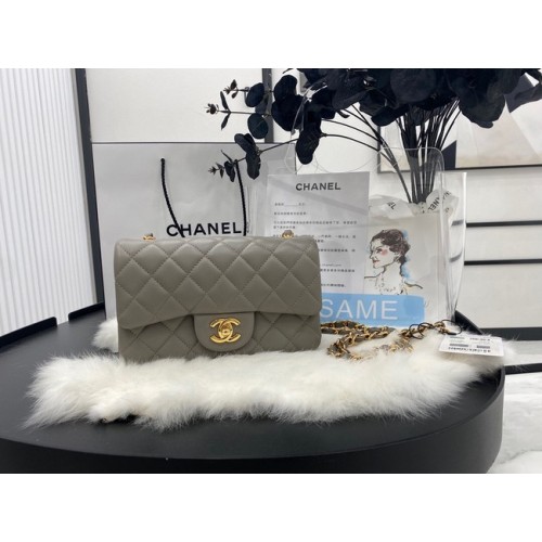 Chanel mini Classic Flap Bag Original Schapenleer A1116 grijs & goudkleurig metaal