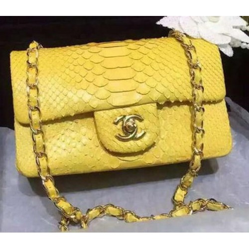 Chanel mini Classic Flap Bag Origineel Slangenleer A1116 Geel