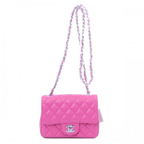Chanel mini Classic Flap Bag Perzik Sheekskin 1115 Zilver