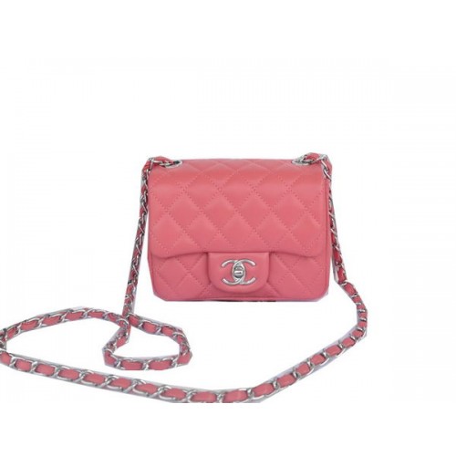 Chanel mini Classic Flap Bag Roze Origineel Sheekskin CHA1115 Zilver