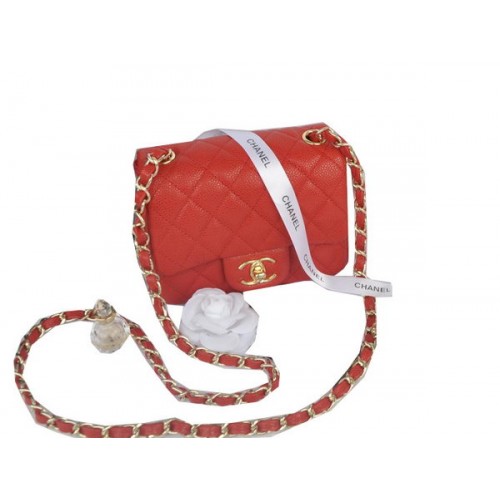Chanel mini Classic Flap Bag Rood Cannage Patroon 1115 Goud