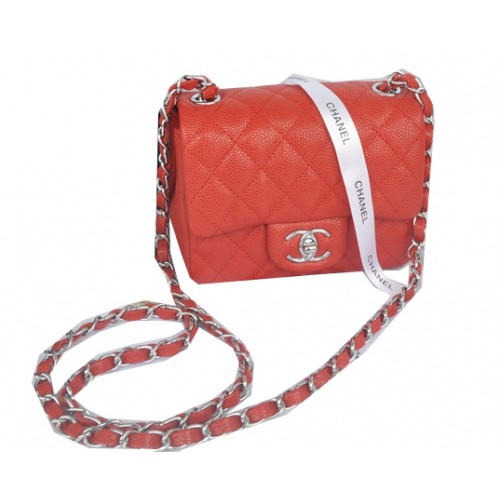 Chanel mini Classic Flap Bag Rood Cannage Patroon 1115 Zilver
