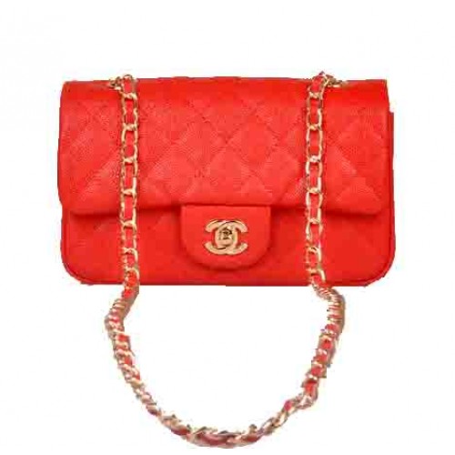 Chanel mini Classic Flap Bag Rood Cannage Patroon 1117 Goud