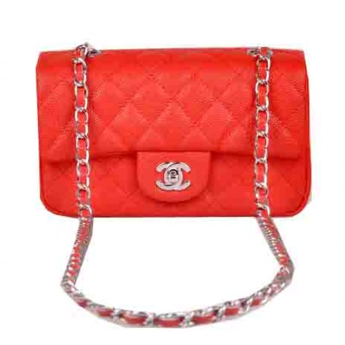 Chanel mini Classic Flap Bag Rood Cannage Patroon 1117 Zilver