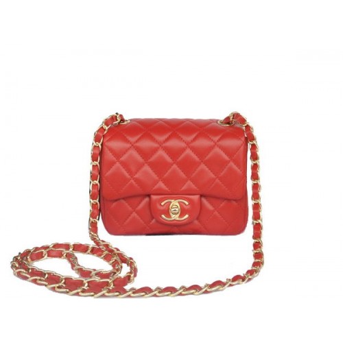Chanel mini Classic Flap Bag Rood Origineel Sheekskin CHA1115 Goud