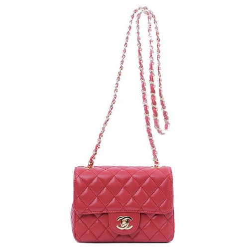 Chanel mini Classic Flap Bag Rood Sheekskin 1115 Goud