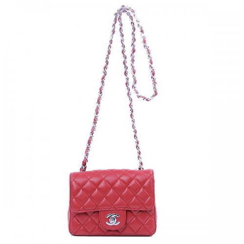 Chanel mini Classic Flap Bag Rood Sheekskin 1115 Zilver