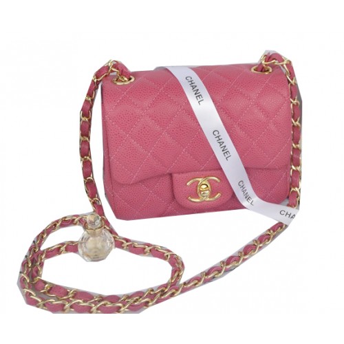 Chanel mini Classic Flap Bag Rose Cannage Patroon 1115 Goud