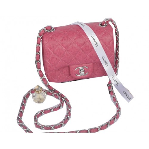 Chanel mini Classic Flap Bag Rose Cannage Patroon 1115 Zilver