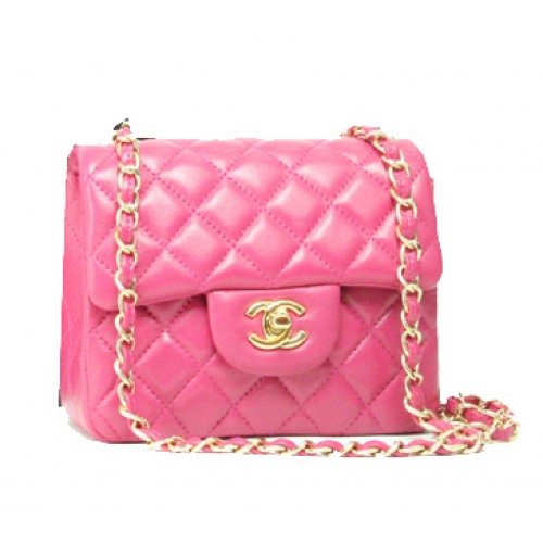 Chanel mini Classic Flap Bag Rose lederen 1115 gouden ketting