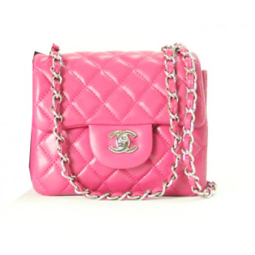 Chanel mini Classic Flap Bag Rose lederen 1115 zilveren ketting