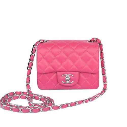 Chanel mini Classic Flap Bag Rose Original Sheekskin CHA1115 Zilver