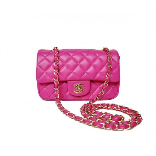 Chanel mini Classic Flap Bag Rose Sheekskin 1117 Goud