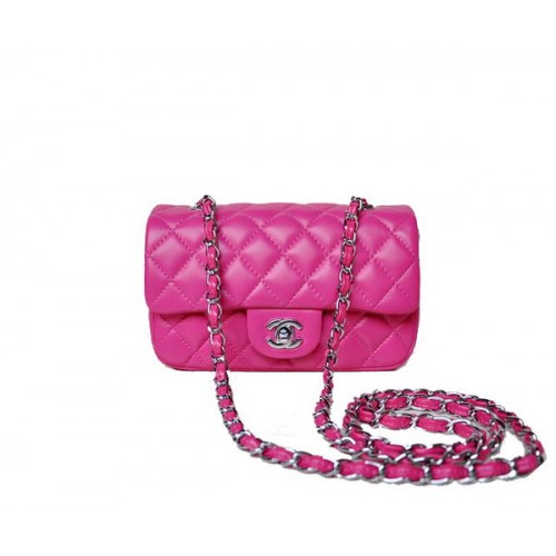 Chanel mini Classic Flap Bag Rose Sheekskin 1117 Zilver