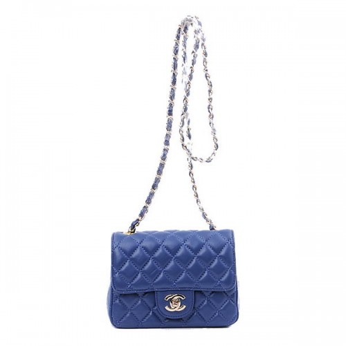 Chanel mini Classic Flap Bag RoyalBlue Sheekskin 1115 Goud