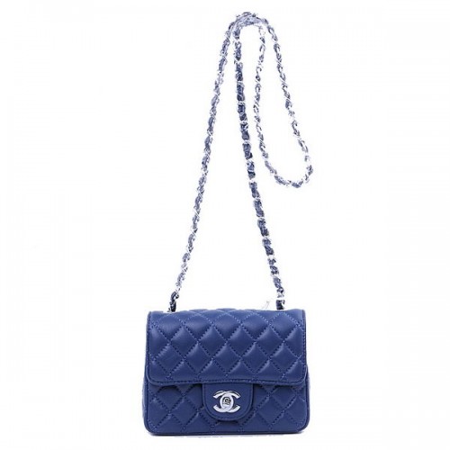 Chanel mini Classic Flap Bag RoyalBlue Sheekskin 1115 Zilver