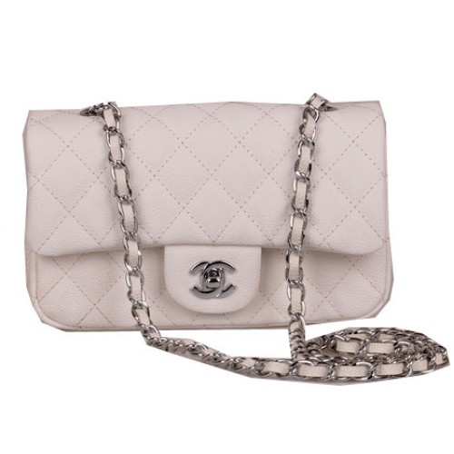 Chanel mini Classic Flap Bag Wit Cannage Patroon 1117 Zilver