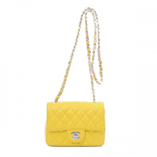 Chanel mini Classic Flap Bag Geel Sheekskin 1115 Zilver