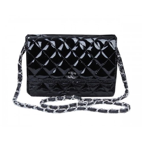 Chanel mini Flap Bag A33814 Zwart Lakleer Zilver