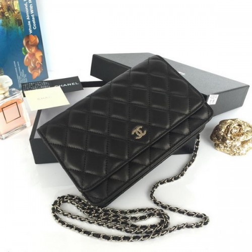 Chanel mini Flap Bag Zwart Originele Schapenvacht A33814 Zilver