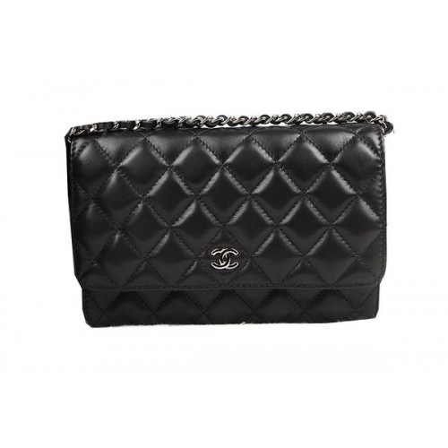Chanel mini Flap Bag CHA33814 Zwart Origineel Schapenleer Zilver