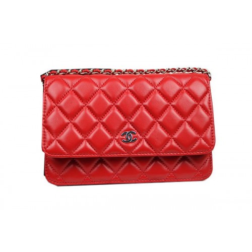 Chanel mini Flap Bag CHA33814 Rood Origineel Schapenleer Zilver