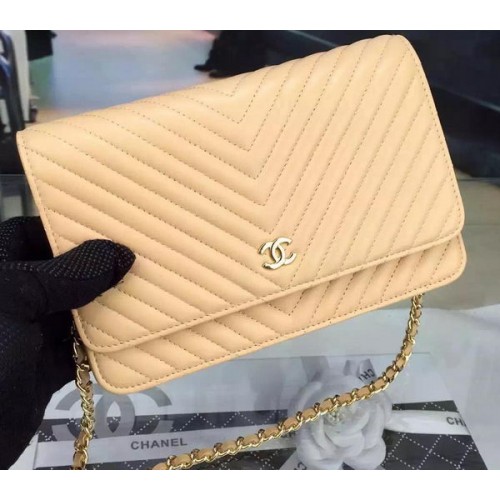 Chanel mini Flap Bag Chevron Leer A33814 Abrikoos