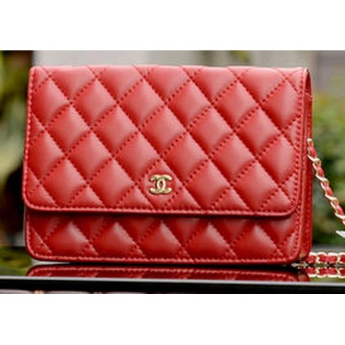 Chanel mini Flap Bag Rood Schapenleer A33814 Goud