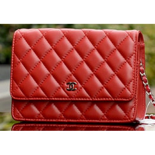 Chanel mini Flap Bag Rood Schapenleer A33814 Zilver