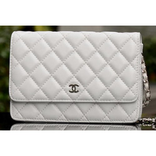 Chanel mini Flap Bag Wit Schapenleer A33814 Zilver