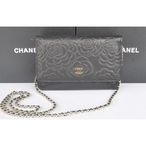 Chanel mini Flap Bags Camellia Schapenleer A99301 Zwart
