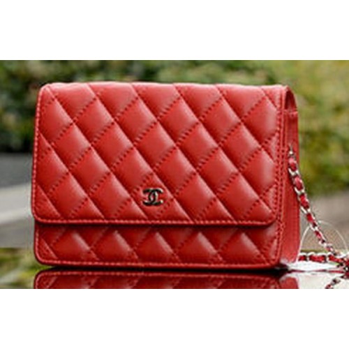 Chanel mini Flap Bags Rood Schapenleer A33814 Zilver
