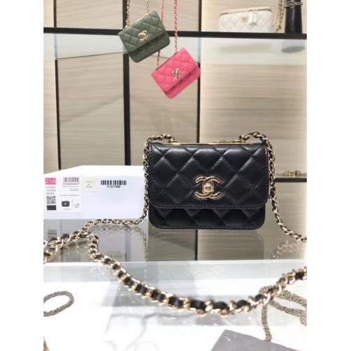 Chanel mini Flap Schoudertas Origineel leer AP2301 zwart