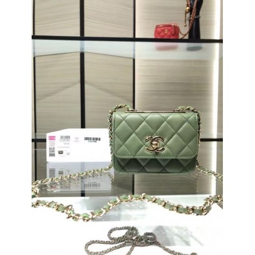 Chanel mini Flap Schoudertas Origineel leer AP2301 groen