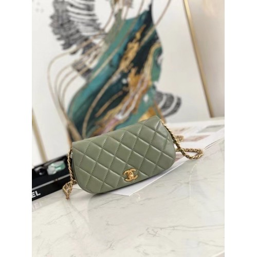 Chanel mini Flap Schoudertas Origineel leer AP2344 groen