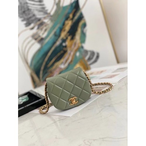 Chanel mini Flap Schoudertas Origineel leer AP2344 groen