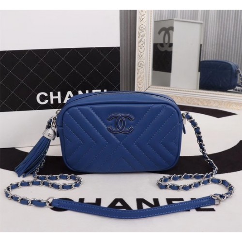 Chanel mini schoudertas van schapenvacht leer 4669 blauw