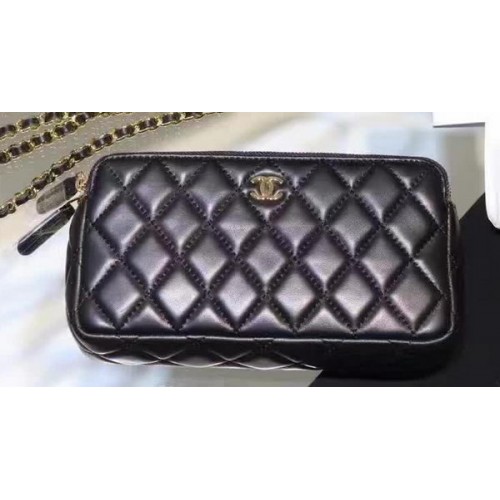 Chanel mini Schoudertas Zwart Schapenleer A7020 Zilver