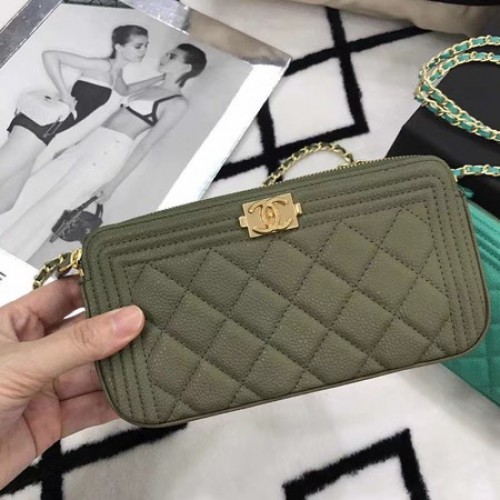 Chanel mini-schoudertas Cannage-patroon A94452 Donkergroen