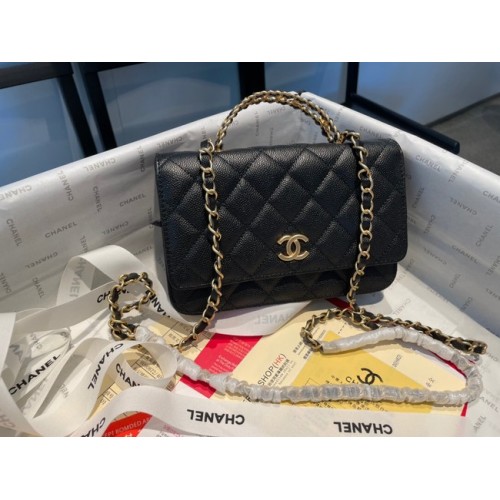 Chanel mini-schoudertas Kaviaar kalfsleer & goudkleurig metaal AP2804 zwart
