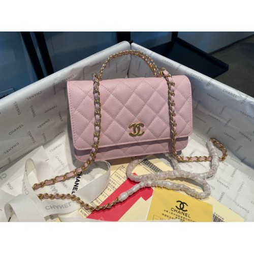 Chanel mini-schoudertas Kaviaar kalfsleer & goudkleurig metaal AP2804 roze